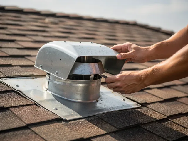 Mansfield Dryer Vent Cleaning certified technician safely cleaning a roof-mounted dryer vent in Mansfield