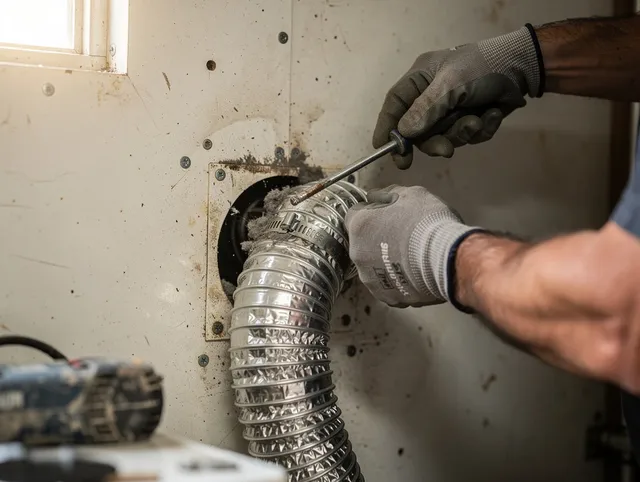 Mansfield Dryer Vent Cleaning technician performing precise dryer vent hose installation in Mansfield